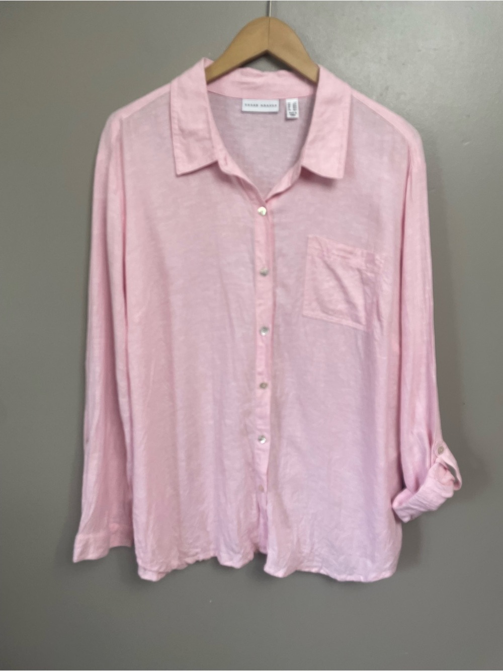 Susan Graver Pink Linen Blend Button Front - 3X